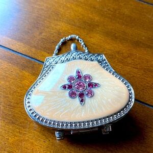 Retired PARTYLITE ‘Hollywood Glamour’ Travel Purse Enamel/Pink Sparkly Stones